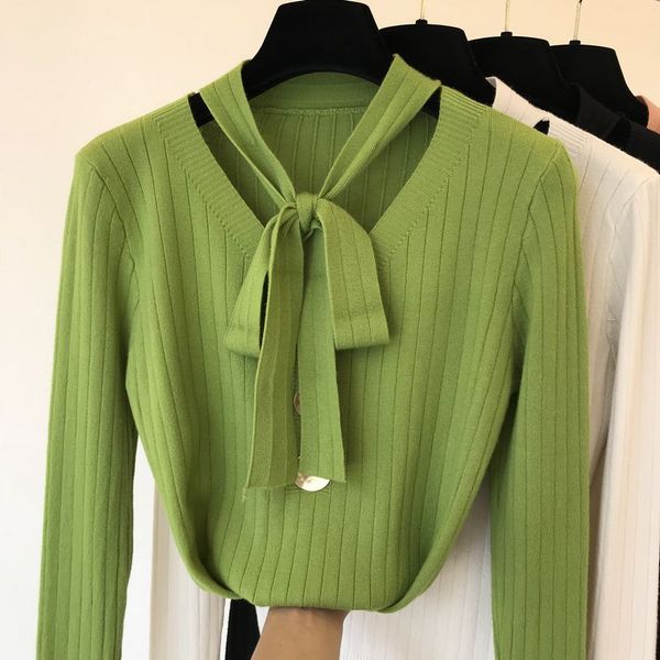 

autumn long-sleeve bow sweater women jumpers pull femme knitted pullovers, White;black