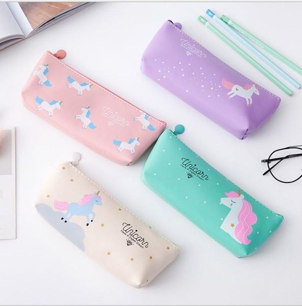 

nice purse 4 style unicorn canvas pencil bag cartoon pencil cases stationery storage organizer bag school office supply kids gift, White