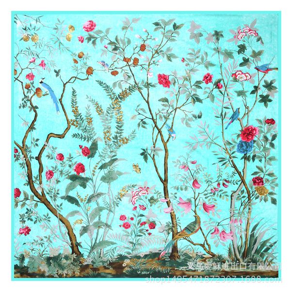 

designer scarf women luxury super large square sunscreen 130 cm flower and bird jungle chiffon hijab scarf for girls