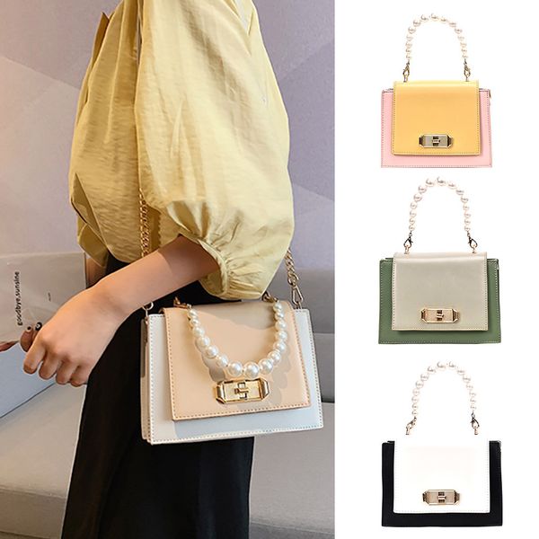 

european casual ladies luxury bagswomen's fashion hasp pearl patchwork colour chains shoulder bag casual bags for women 2019 #7