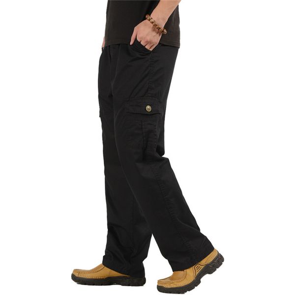 

male mountaineering pants cotton multi-pocket trousers loose large size 6xl, Black;green