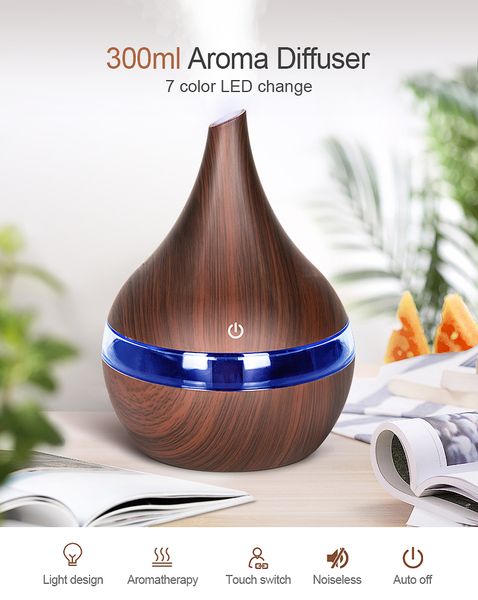 

aroma diffuser humidifier purifier 300ml mini creative electric air luminous household 5v usb wood grain machine