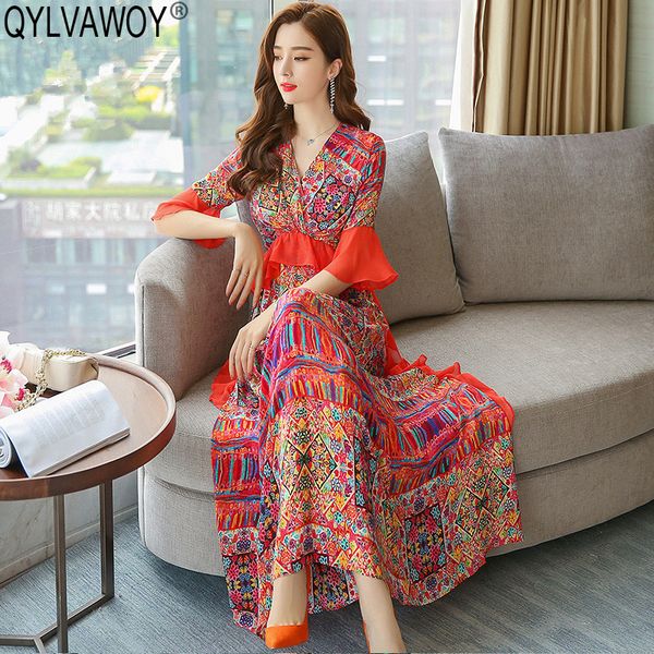 

vintage boho beach summer dress 2019 women 100% silk maxi floral dress elegant ladies dresses pink pleated vestidos zs86a, Black;gray