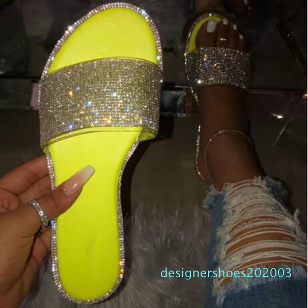 

diamond bling slippers women shoes 2020 summer beach slippers slip on sandals outside flip flops luxury designers d03, Black
