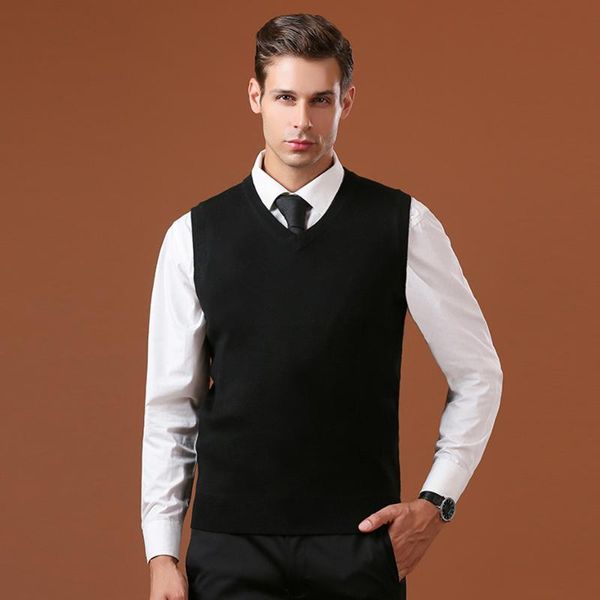 

мужская вязать жилет шерстяной свитер толстый пуловер без рукавов топы v образным вырезом основная мода повседневная смарт для осень зима bo, Black;white