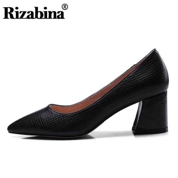 

rizabina женщины из натуральной кожи насосы остроконечные toe квадратные каблуки управление женская обувь женская работа весна насосы размер, Black