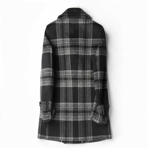 

men's wool & blends double faced coat men autumn winter warm jacket plaid overcoats abrigo hombre d-04-1959 mf637, Black