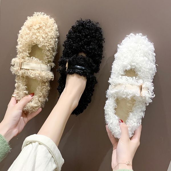 

2019 fashion women's autumn slip-on loafers fur moccasin shoes round toe flats casual female sneakers modis fall slip on new, Black