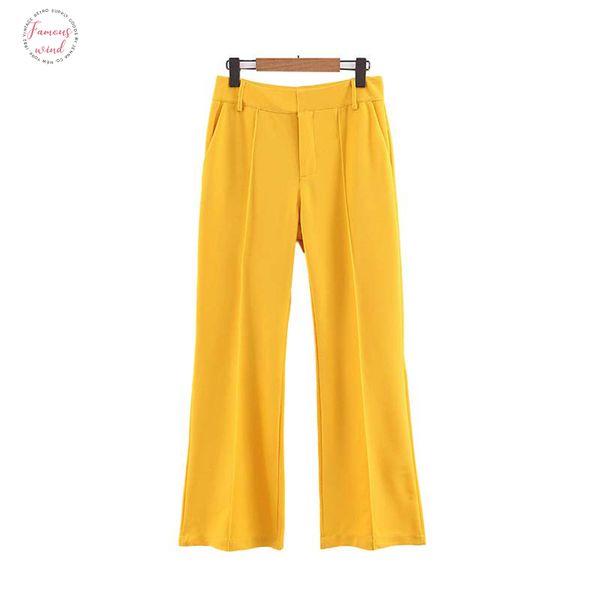 

women yellow wide leg pants pockets zipper fly design office wear full length trousers female casual long pantalones full length ka675, Black;white