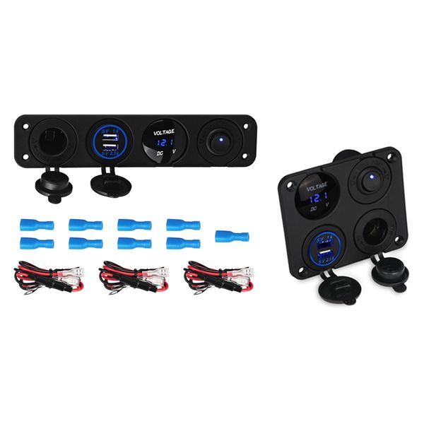 

1 pcs dual usb car charger cigarette lighter socket voltmeter switch 4 hole & 1 pcs 4 hole dual usb car charger voltmeter cigare