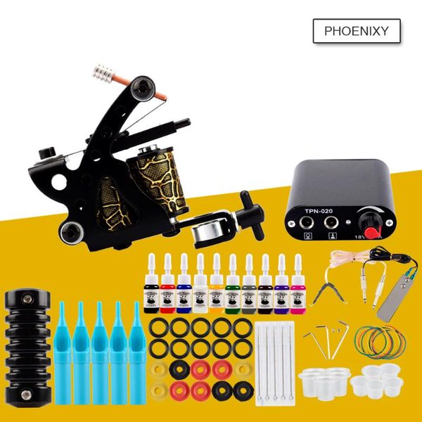 

starter tattoo machine kit set 1 coils guns 20 colors pigment inks sets black power tattoo beginner grip kit permanent makeup