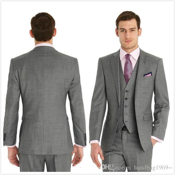 Estilo clássico Dois botões Light Gray noivo smoking Notch lapela Groomsmen melhor homem Blazer Mens ternos de casamento (jacket + pants + Vest + Tie) H: 693