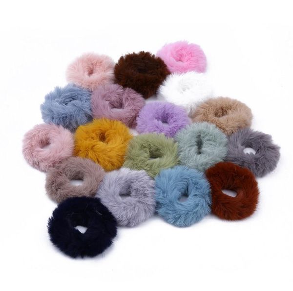 Scrunchie Haar-Riegel-Elastic Fluffy Stirnband Pelzhaar-Band Warm Gummipferdeschwanz-Halter-Haar-Zusätze 26 Farben Band Scrunchies