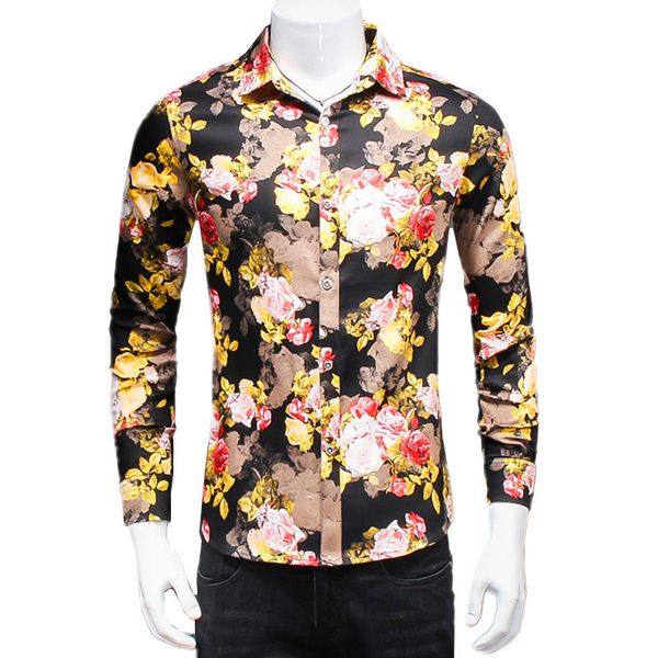 

spring and autumn new men flower shirt long sleeve large size 5xl shirt men fashion casual shirts 2020 man camisa masculina, White;black