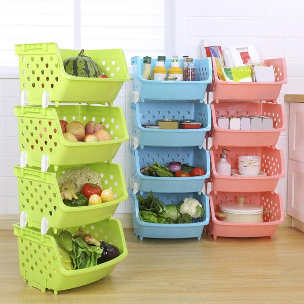 

1pc durable stackable single-deck hollow fruit vegetable storage box colanders strainer kitchen organizer basket shelf