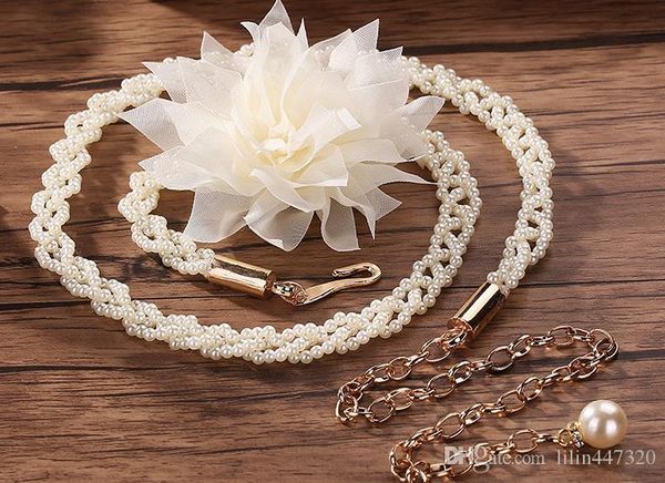 

2018 new belt luxury desiger belt women pearl belts fashion accessory waist belts chain belts stretch waistband women dress belt