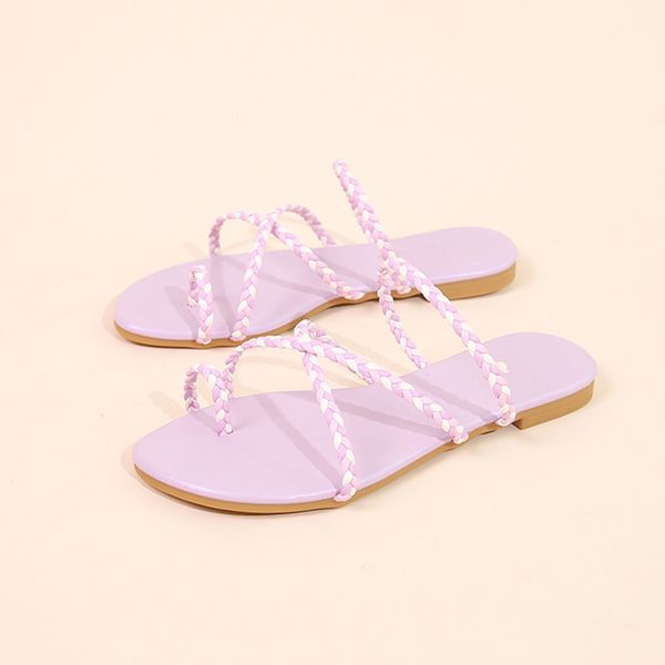 

women summer pu leather sandals ladies slip on braided flat shoes woman pink casual female fashion comfort sandal shoe 2020, Black