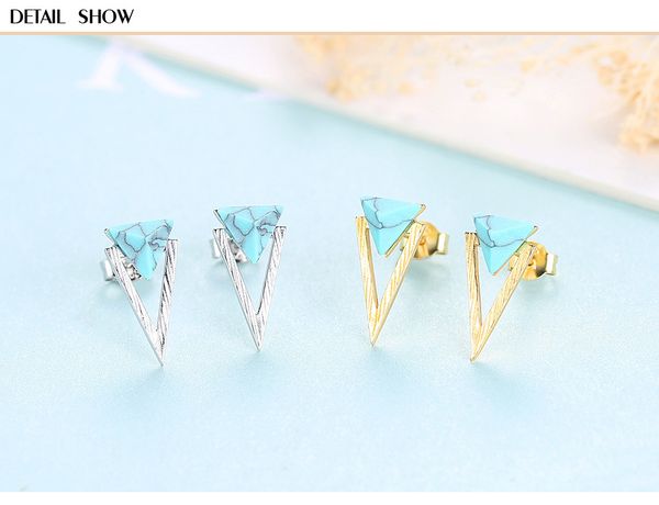 

s925 sterling silver stud earrings triangle earrings lbl01, Golden;silver
