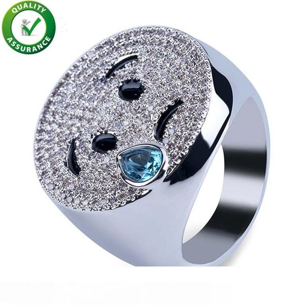 

hip hop mens diamond ring luxury luxury designer jewelry cz emoji simle rings nightclub geometry crying finger rings boys bling rock weddi, Silver