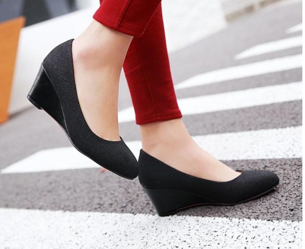 

2020 spring and autumn with new style fashion slope heel round head women's shoes@mqwbh620, Black