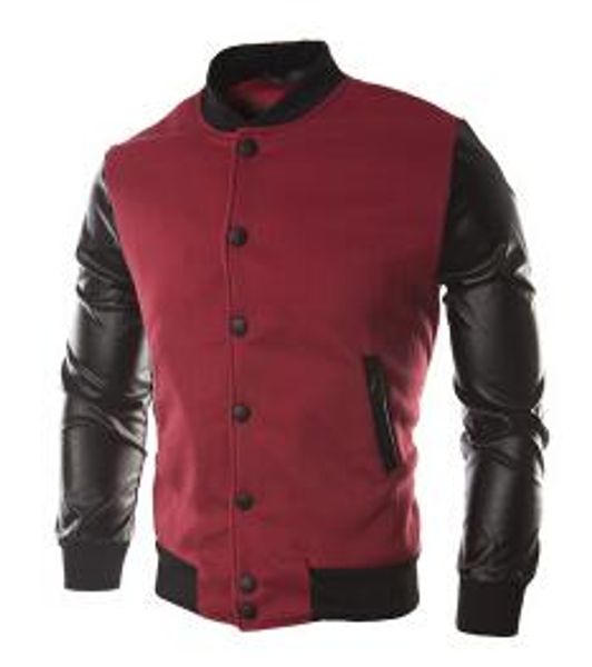 

sweater pu leather collar sweater personalized baseball stitching clothes man jacket plus size m-4xl wine red navy, Black;brown