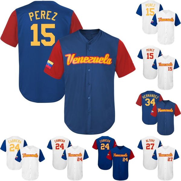 

2017 Venezuela World Baseball Classic WBC Jersey 15 Salvador Perez 24 Miguel Cabrera 27 Jose Altuve 34 Felix Hernandez Baseball Jerseys