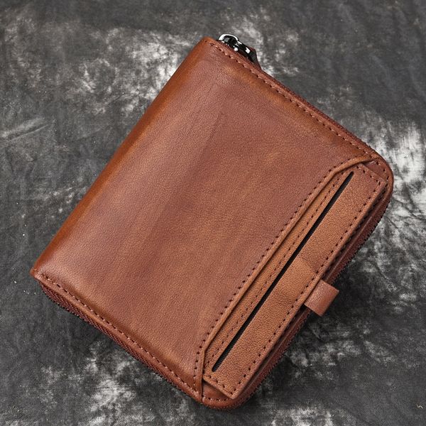 

wallet man short head layer cowhide money clip men's wallet vertical zipper casual youth small wallet, Red;black