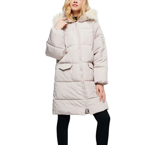 

sovalro зимние твердые женщины теплый ветровки с капюшоном меховой воротник длинные рукава женщины шерсти пальто молния карманы длинный хлоп, Black