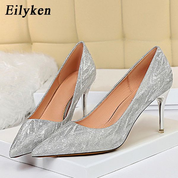 

eilyken 2020 new fashion stiletto women pumps concise shallow office pointed toe party high heels female elegant wedding shoes, Black