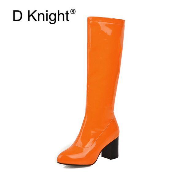 

d knight women's shoes knee high boots big size brand women shoes patent leather women antumn winter boots high heel woman, Black