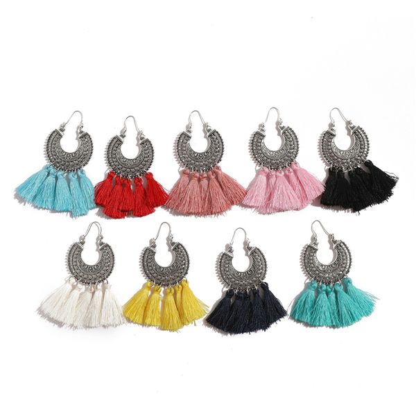 

европейский американский новый стиль популярные горячие ретро серьги кисточкой женщины национальный ветер серьги творческая личность темпера, Silver