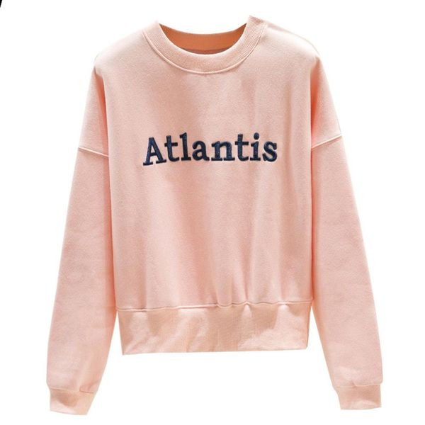 

sweatshirt women loose thickened round collar letter embroidery fashion leisure college wind long sleeve guard wholesale, Black