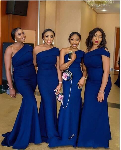 

royal blue mermaid bridesmaid dress one shoulder sheath wedding guest gowb long formal party evening prom dresses, White;pink