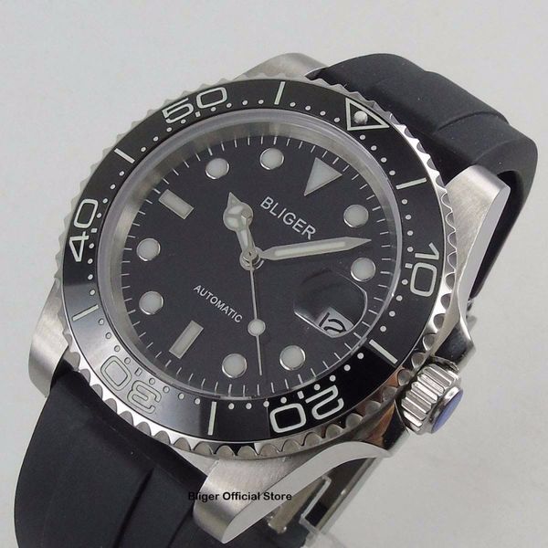 

sapphire glass 40mm ss watch case auto date luminous bezel automatic men's watch miyota movement, Slivery;brown