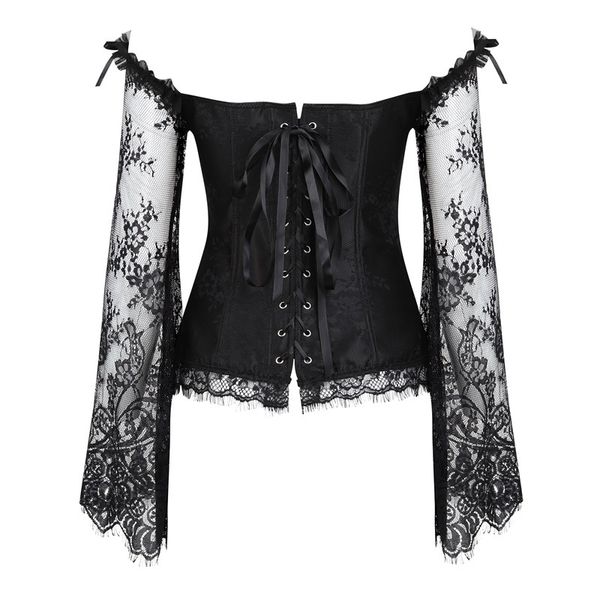 Atacado-mulheres Steampunk Corset Sexy Longo Manga Lace Corselet Lace Up Bustiers Korset para Posture Party Club Wedding Plus Size