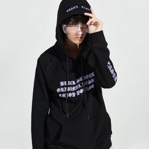 

occident fashion hoodie men's bf loose cotton gothic printed letter hip hop coat couples youth long sleeve, Black