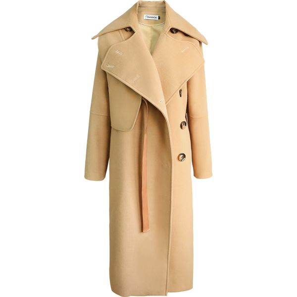 

2019 new winter lapel long sleeve camel loose long large size brief woolen coat women parkas fashion single breasted, Black