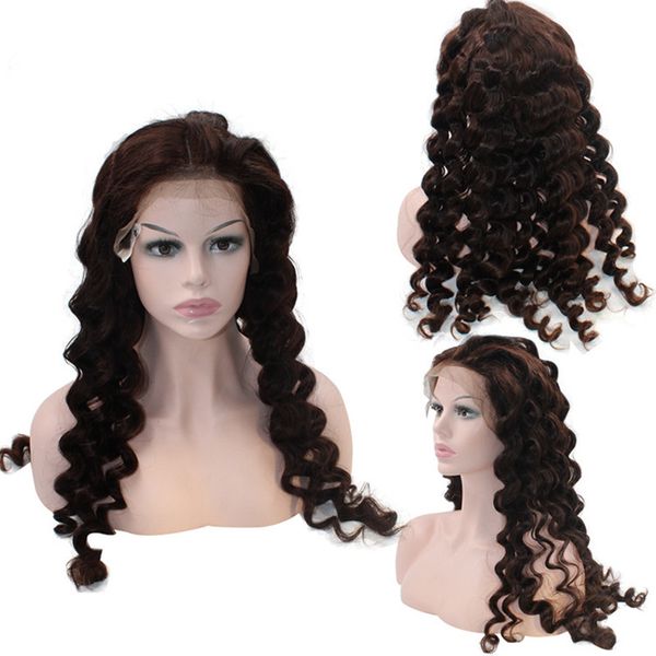 

dark brown color lace wig loose wave wavy frontal lacewig 13*6 150% thick human hair wigs, Black