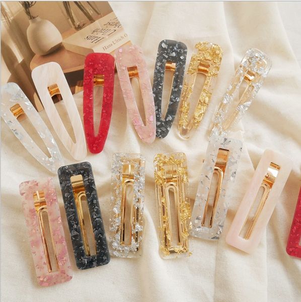 

2019 new sale girls acrylic resin barrettes 14 colors fashion geometric alligator hair clips kids retro elegant hairpins, Slivery;white