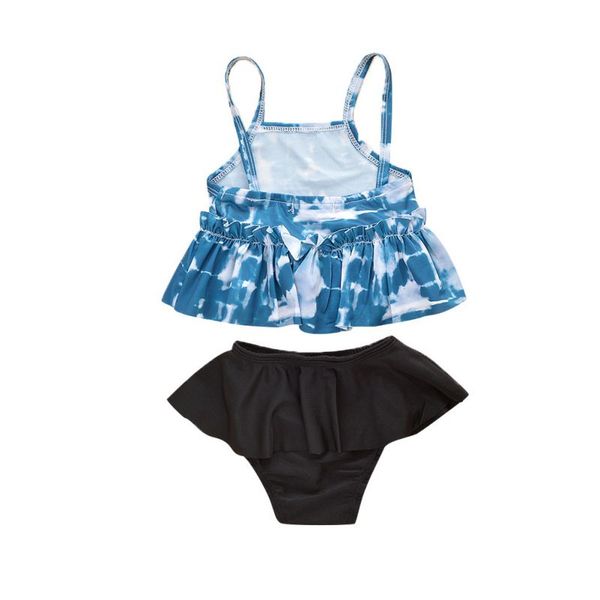 

2pcs/set baby girl beach swimwear summer sleeveless blue camisole+ ruffled shorts swimsuit cute bathing suits