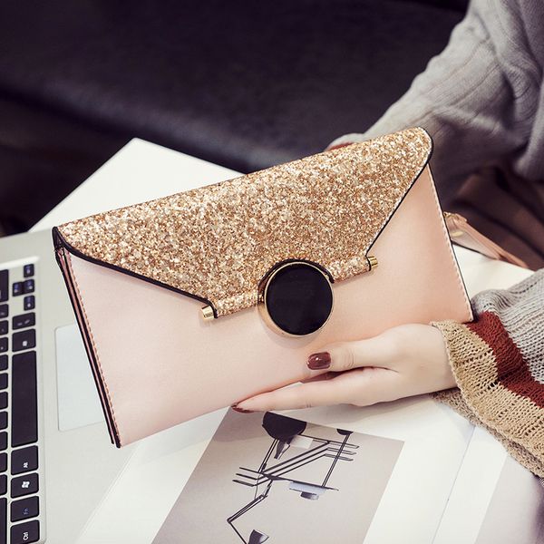 

2017 fashion new women envelope clutch bag quality pu leather sequins women bag temperament ladies chain shoulder messenger