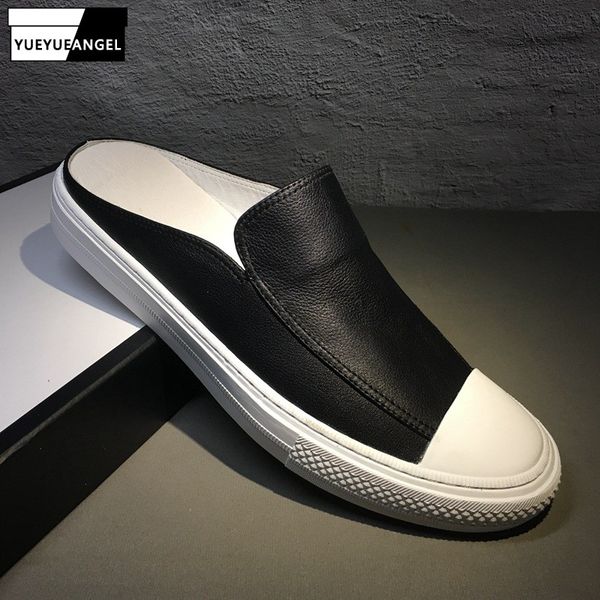 

mens 2019 summer casual genuine leather shoes round toe brand designer loafers flats shoes england style outdoor footwear male, Black