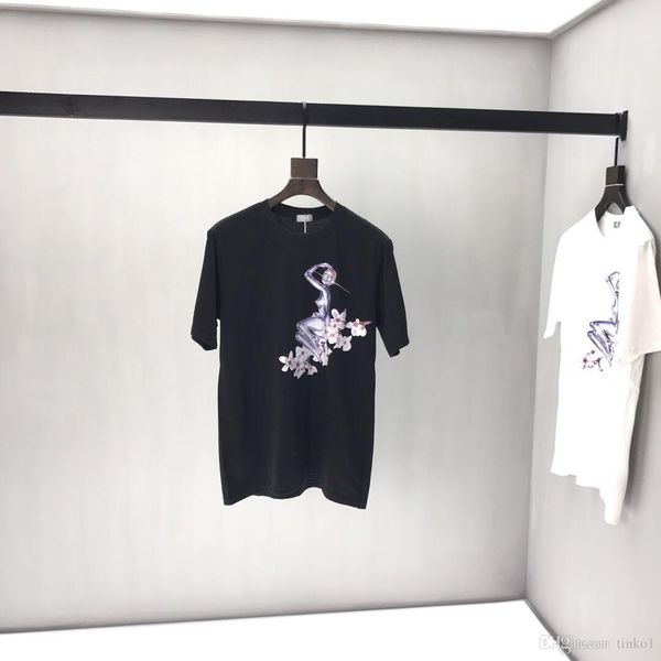 

футболки 2019 лето с коротким рукавом o-образным вырезом роботы сакура письма печатных тонкий футболка мужские топы тройник, White;black