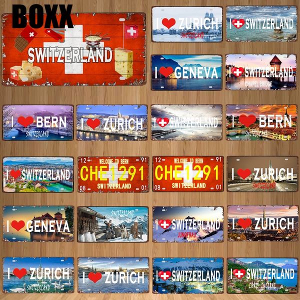 

30x15cm switzerland landscape geneva zurich city vintage metal sign travel souvenir wall bar home shop decor