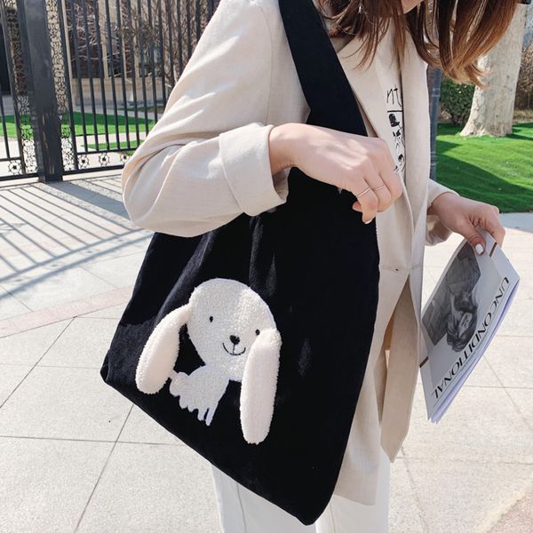 

summer cartoon image embroidery women's corduroy handbags large capacity retro shoulder bag harajuku cartoon casual tote bags