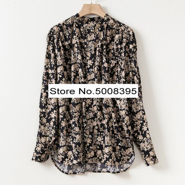 

elfstyle] - vintage pink floral print cotton shirts round neck front buttons up long sleeves woman blouse, White