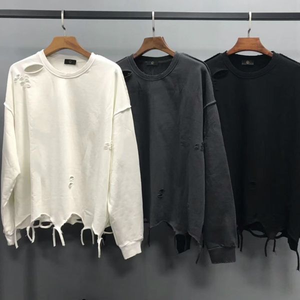 

oversize pullover for men women kenye west inside out distressing sweatshirt kanye west ripped raglan pullover hip hop streetwear, Black