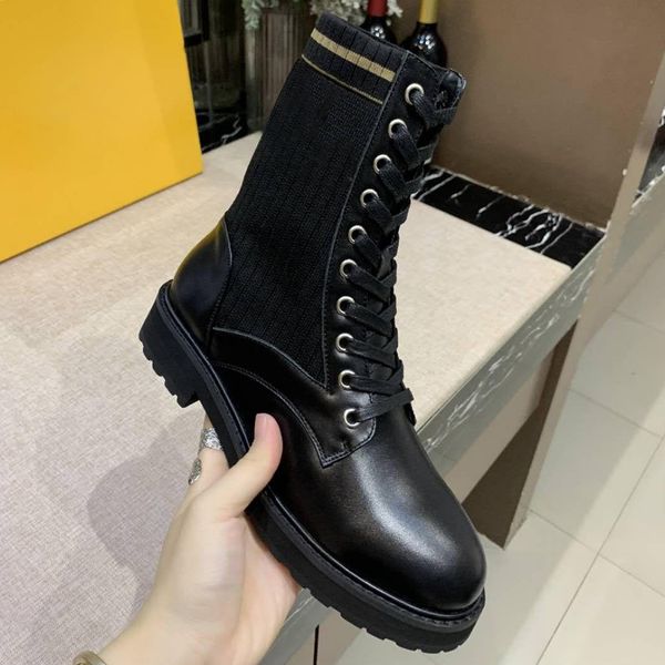 

new fashion comfortable women fashion knitted casual sock shoes designer lady embroidered stretch fabric rubber casual boots original packa, Black