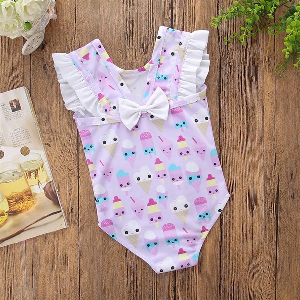 

Cute Floral Ruffle one-piece Swimwear Bow Toddler Baby Kids Swimsuit Ice-cream Printed Romper Swimwear Beachwear Suit swimsuit