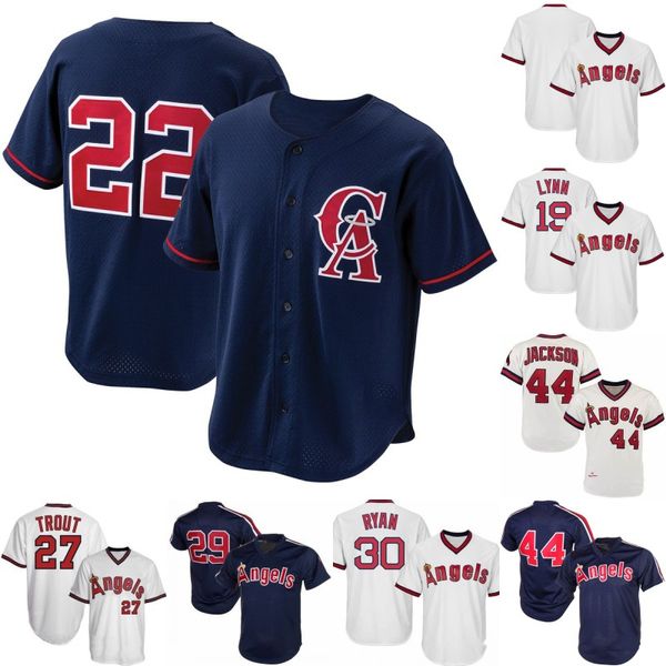 

California Angels 15 Tim Salmon 19 Fred Lynn 22 Bo Jackson 27 Mike Trout 29 Rod Carew 30 Nolan Ryan 44 Reggie Jackson Baseball Jerseys